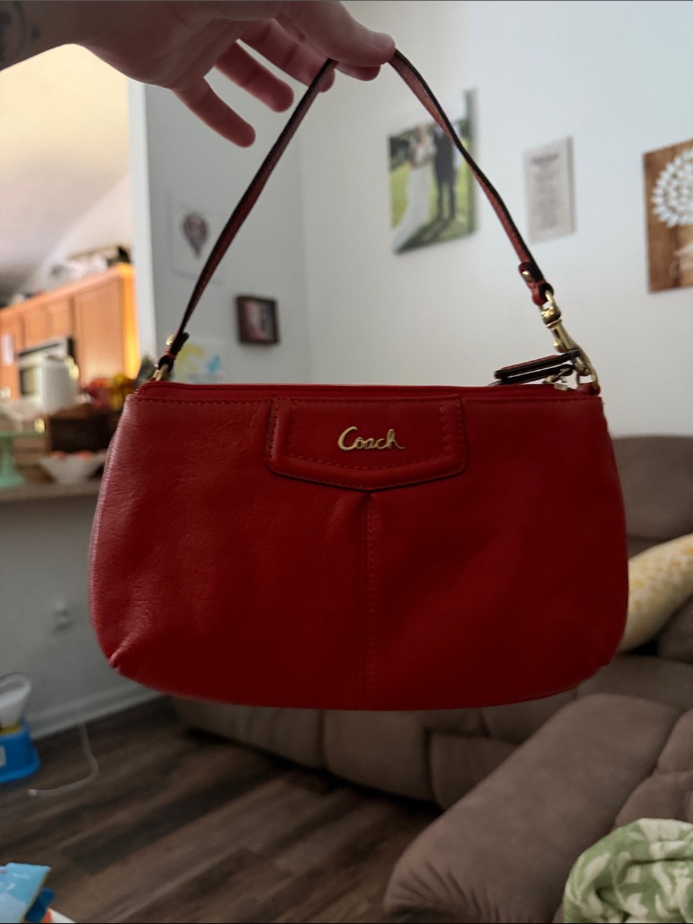 Coach Red Leather Wristlet with Gold Hardware